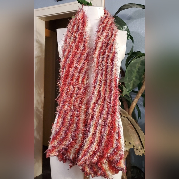 3pcs Scarf Bundle/ Vintage Fussy Tube, Pink Loop, Black and White Fringe Knit - Picture 2 of 13